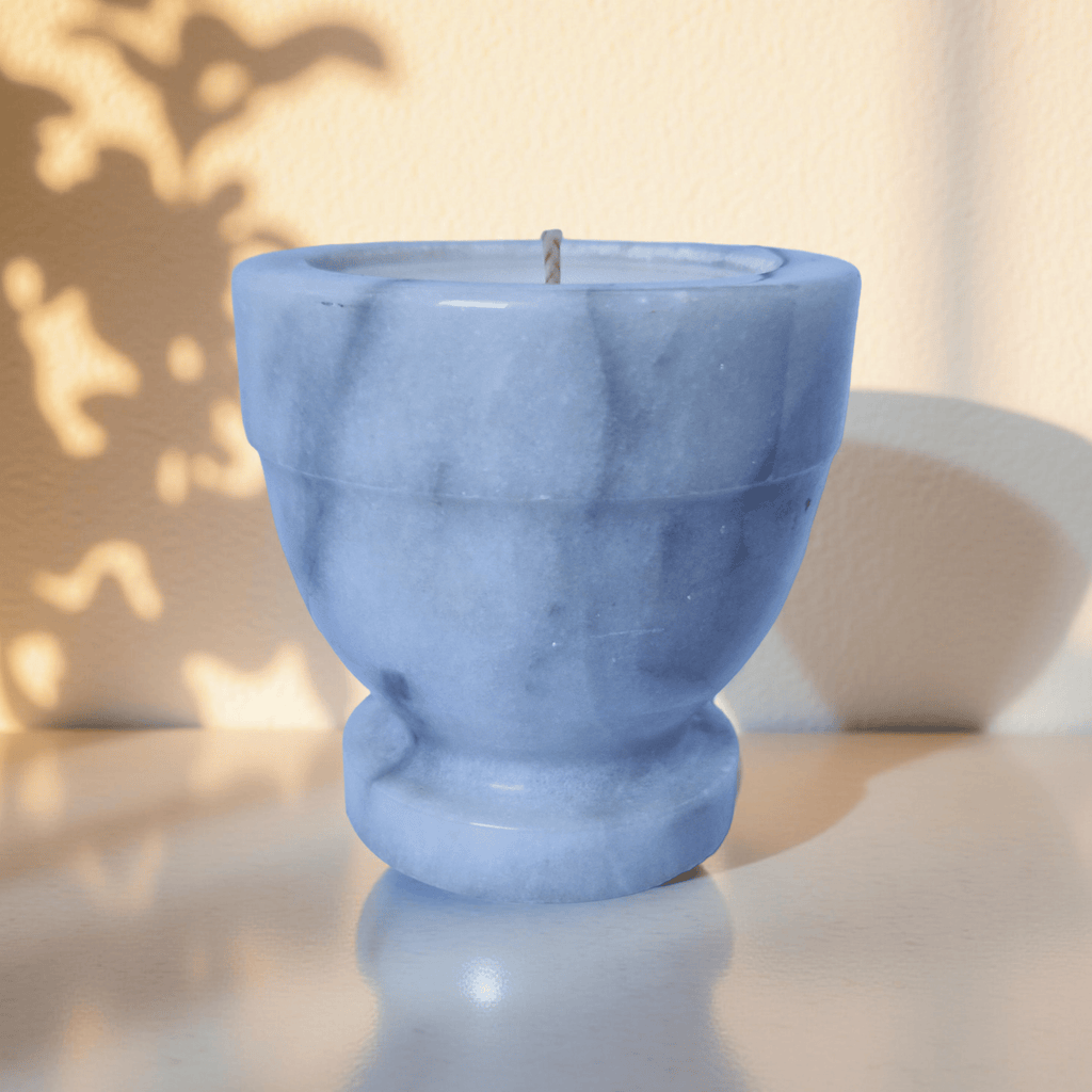 Repurposed White Marble Mortar Candle – Vintage Bookshop-1